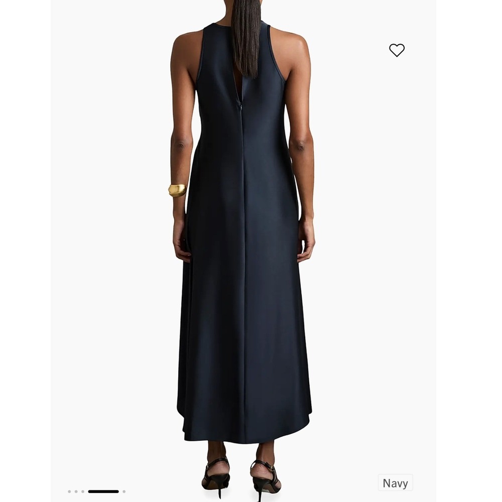 Reiss Anessa Waist Detail Dress Women 10 NWT Navy Satin Midi MSRP $295 - Picture 3 of 9